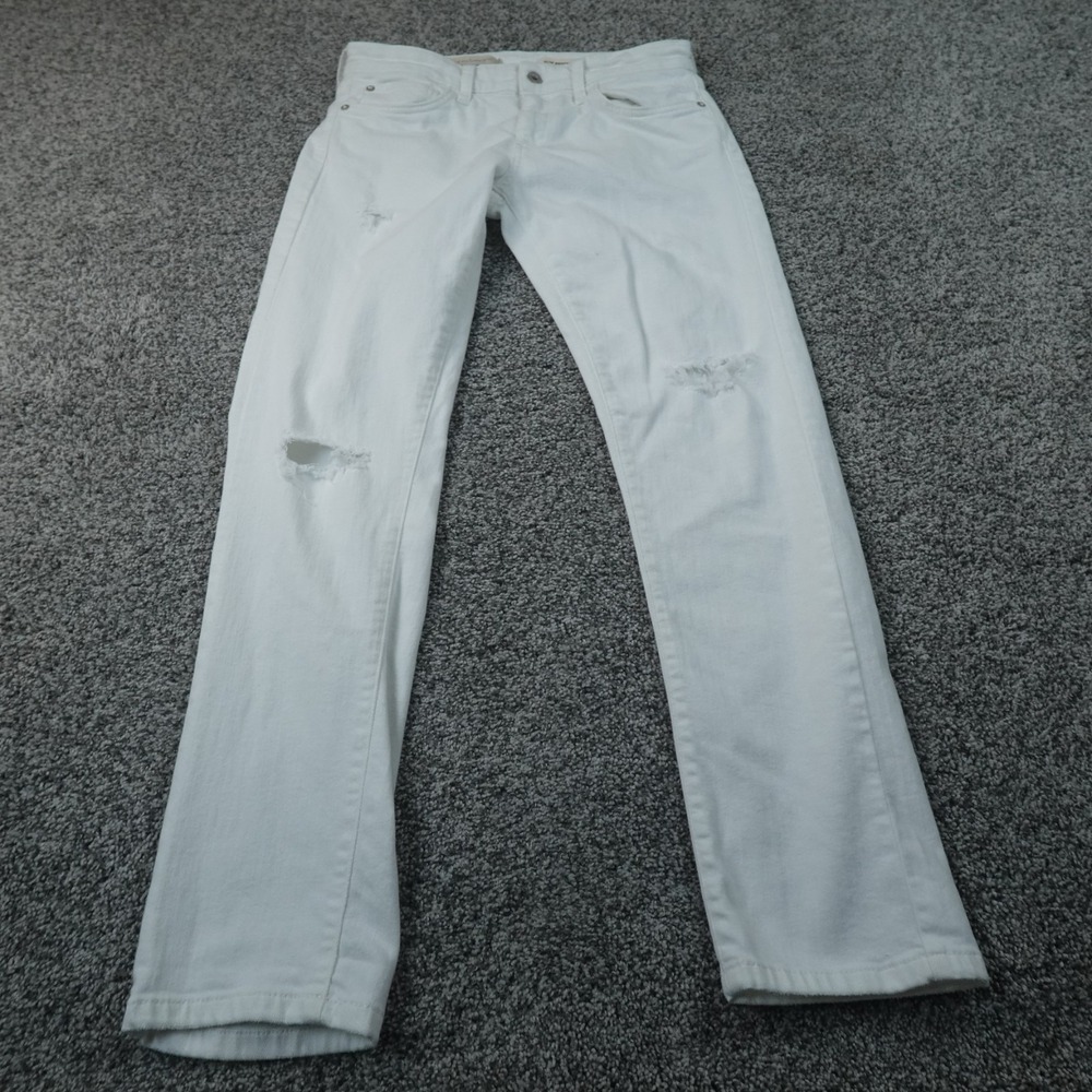 Pilcro Jeans Womens 27 White Denim Pants Slim Boyfriend Distressed Anthropologie